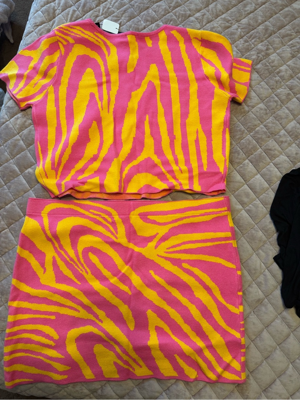 Fashion Nova Pink and Yellow Zebra Knit Set